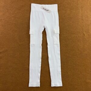 To Star Womens L/XL White Ribbed Knit Cargo Pocket High Waist Leggings NWT